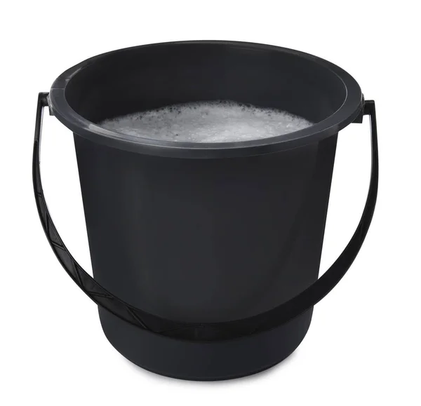 Black Bucket Detergent Isolated White — Φωτογραφία Αρχείου