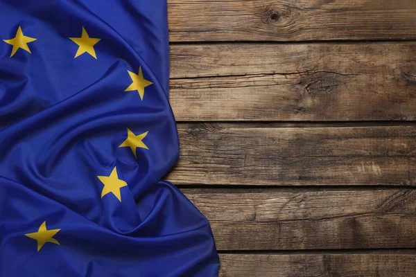 Flagge Der Europäischen Union Auf Holzgrund Draufsicht Raum Für Text — Stockfoto