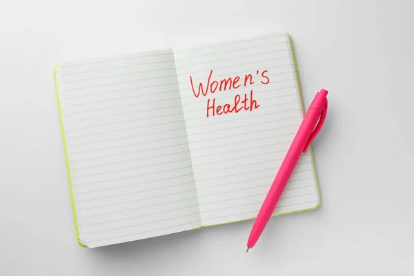 Notebook Words Women Health Pen White Background Top View — ストック写真