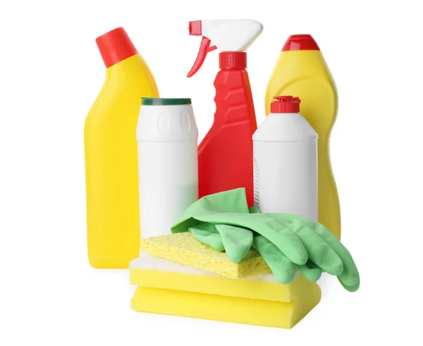 Set Different Cleaning Supplies White Background — Stock Photo, Image