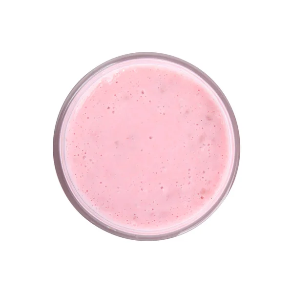 Tasty Raspberry Smoothie Glass Isolated White Top View — Foto Stock