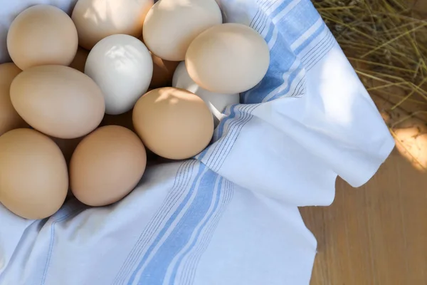 Fresh Raw Eggs Table Top View — Foto de Stock