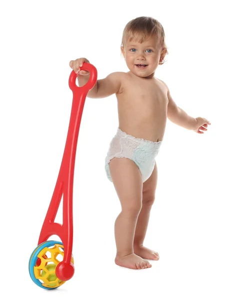 Cute Baby Push Toy Learning Walk White Background Stock Image