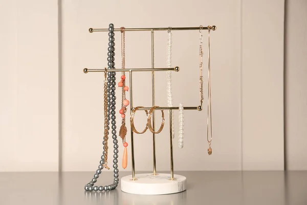 Holder Set Luxurious Jewelry Grey Table — Stockfoto