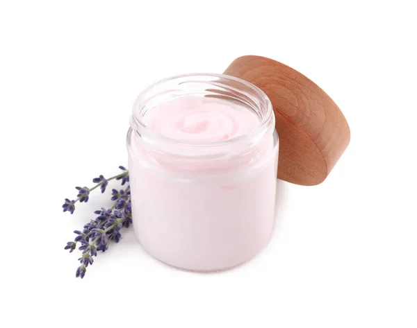 Jar Hand Cream Lavender White Background — Foto de Stock