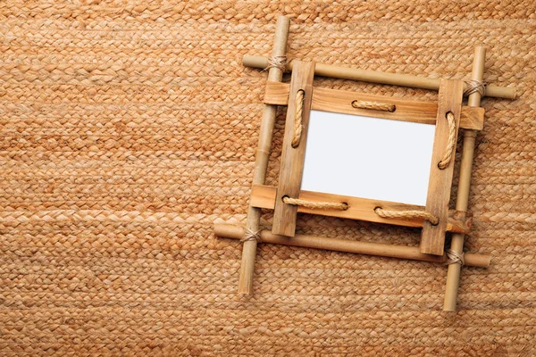 Empty Bamboo Frame Wicker Straw Background Top View Space Text — Photo