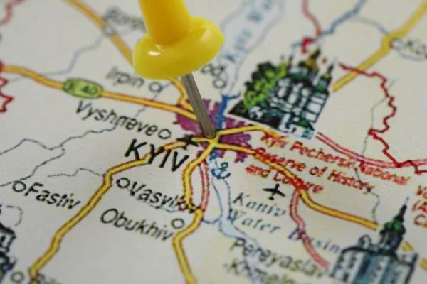 Mykolaiv Ukraine November 2020 Kijev Város Jelölt Push Pin Térképen — Stock Fotó