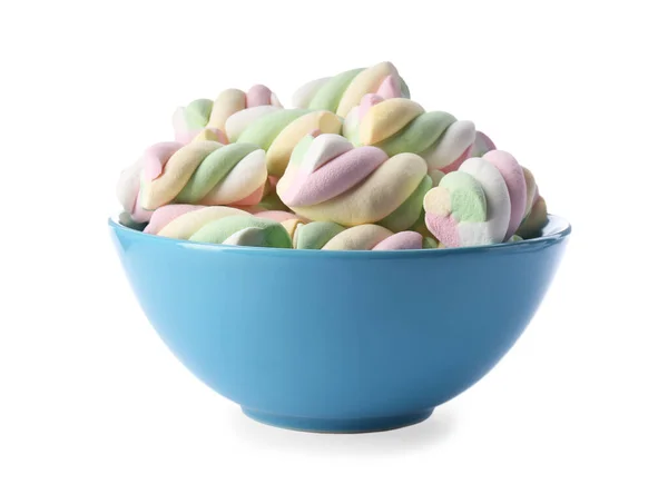 Delicious Colorful Marshmallows Bowl Isolated White — Photo
