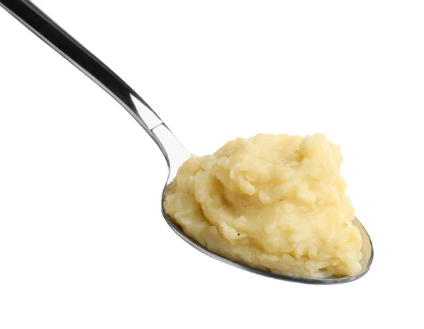 Spoon Tasty Mashed Potatoes Isolated White — Stock Photo, Image