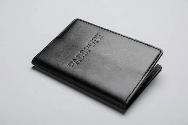 Passport Black Leather Case Light Grey Background — Stock Fotó