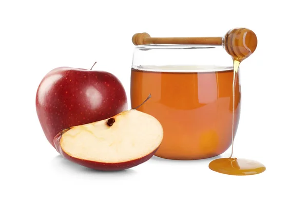 Natural Sweet Honey Tasty Fresh Apples White Background — Photo