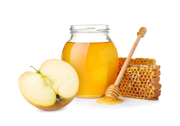 Natural Sweet Honey Tasty Fresh Apple White Background — Stock fotografie