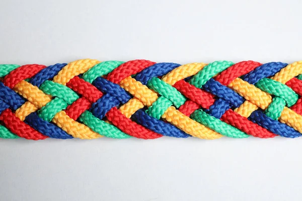 Braided Colorful Ropes Isolated White Top View Unity Concept — Stock Photo, Image