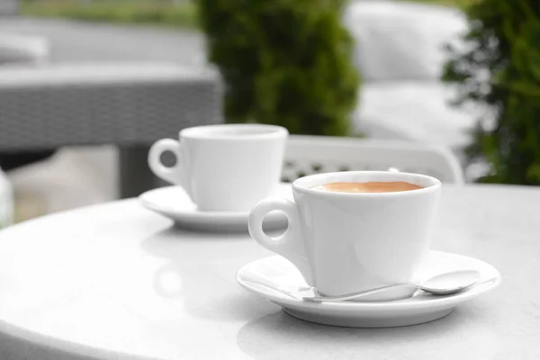 Ceramic Cups Aromatic Coffee Foam Table Morning — Foto de Stock