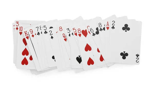 Deck Playing Cards Isolated White Top View Poker Game — ストック写真