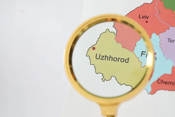 Golden Magnifying Glass Uzhhorod Region Map Ukraine Closeup — Stock Fotó