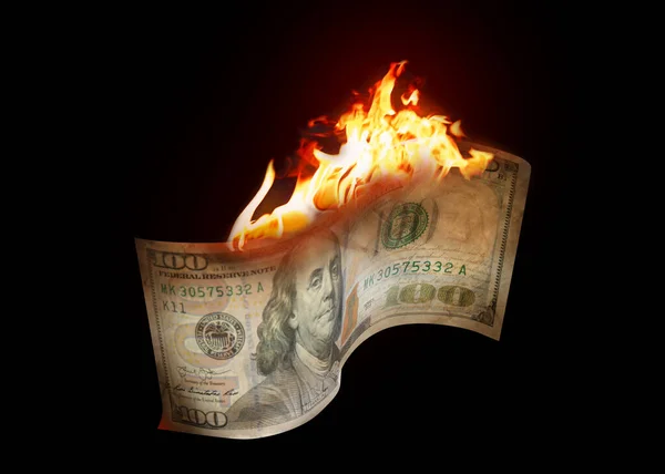 One Hundred Dollar Banknote Burning Black Background — Fotografia de Stock