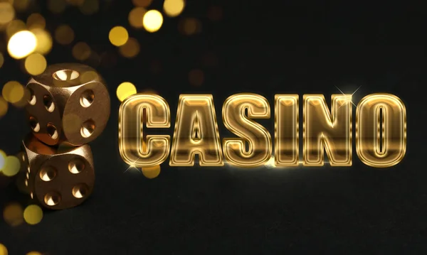 Word Casino Dice Dark Background Blurred Lights Banner Design — Stockfoto