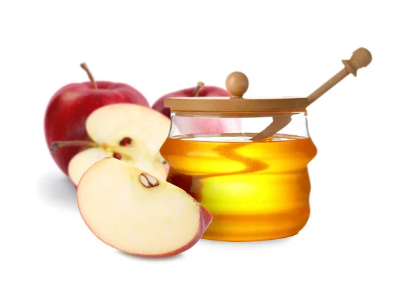 Natural Sweet Honey Tasty Fresh Apples White Background — Photo