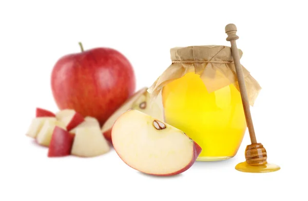 Natural Sweet Honey Tasty Fresh Apples White Background — Foto Stock