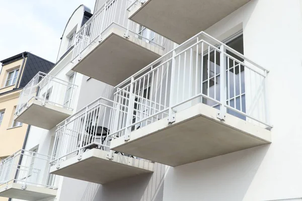 Exterior Beautiful Building Empty Balconies — Zdjęcie stockowe