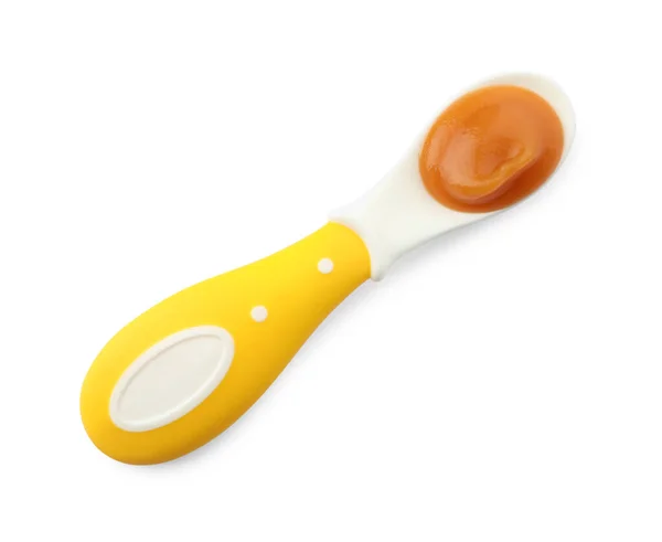 Healthy Baby Food Spoon Isolated White Top View — Stock Photo, Image