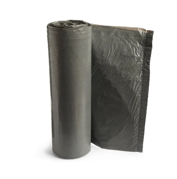 Roll Grey Garbage Bags White Background Cleaning Supplies — 图库照片