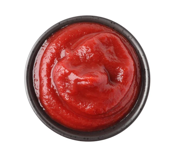 Sabroso Ketchup Tazón Aislado Blanco Vista Superior — Foto de Stock