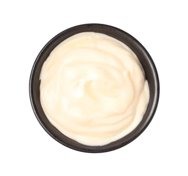 Tasty Mayonnaise Bowl Isolated White Top View — Stockfoto