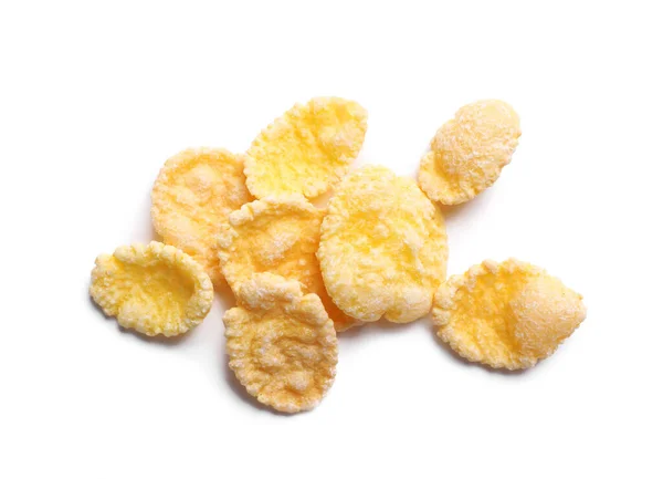 Heap Tasty Crispy Corn Flakes Isolated White Top View — Stockfoto