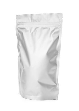 One resealable foil package isolated on white