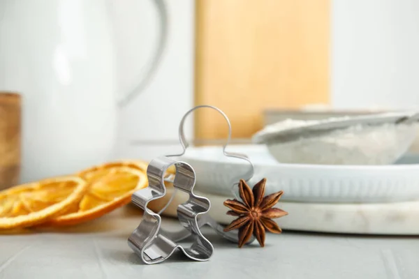 Cookie Cutters Anise Crockery White Table Closeup — Stock Photo, Image