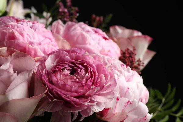 Beautiful Bouquet Different Flowers Dark Background Closeup — Stockfoto