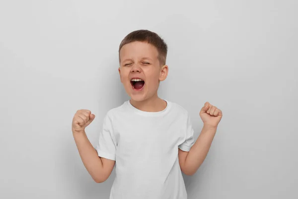Angry Little Boy Screaming White Background Aggressive Behavior — Fotografia de Stock
