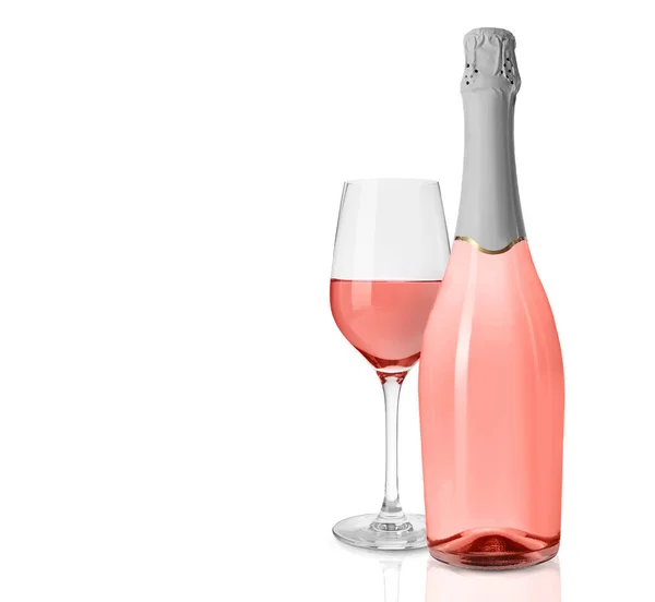 Bottle Glass Delicious Rose Wine White Background —  Fotos de Stock