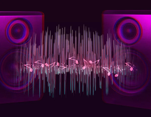 Modern Powerful Audio Speakers Sound Waves Dark Background — Stock Fotó