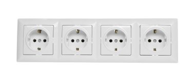 Plastic four plug power socket isolated on white