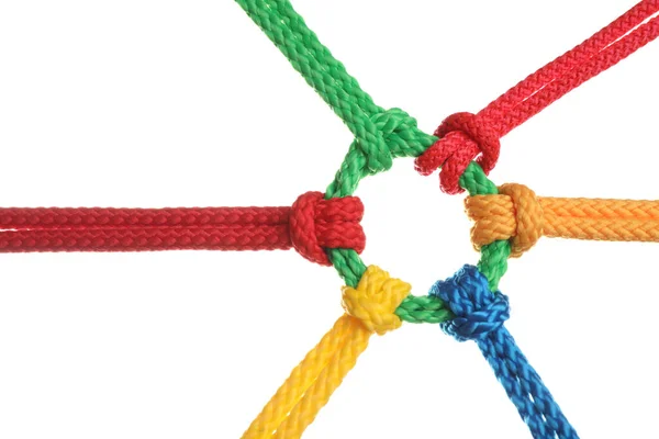 Colorful Ropes Tied Together Isolated White Unity Concept — Stock Photo, Image