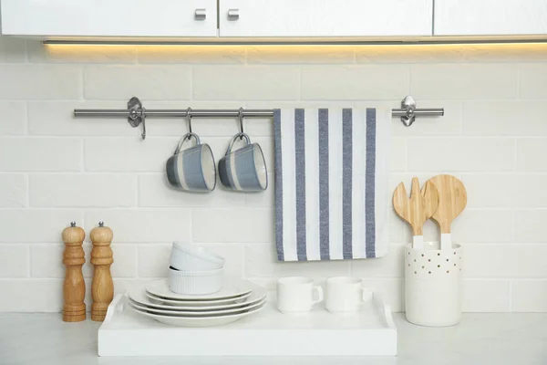 Clean Towel Utensils Dishware Kitchen — Foto de Stock