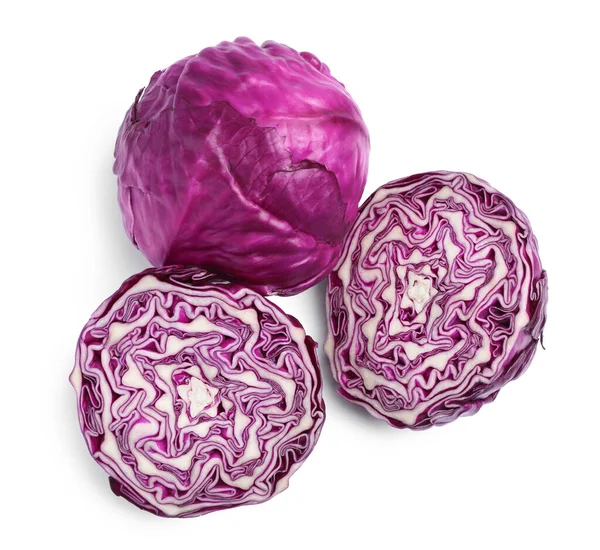 Fresh Red Cabbage White Background Top View — ストック写真