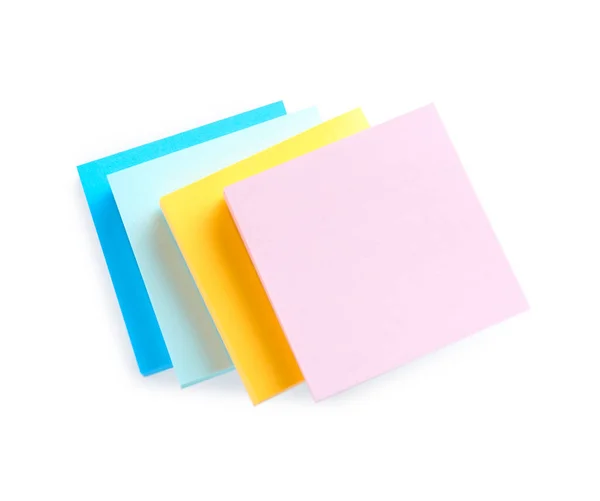 Blank Colorful Sticky Notes White Background Top View — Stockfoto