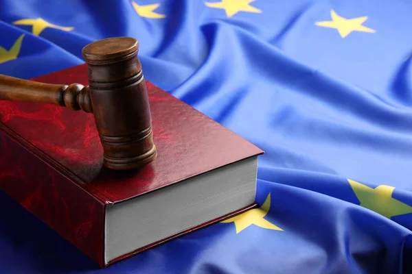 Wooden Judge Gavel Book Flag European Union Space Text — Stockfoto