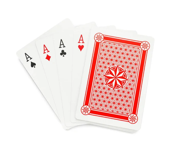Four Aces Other Playing Cards Isolated White Top View Poker — Stock Photo, Image