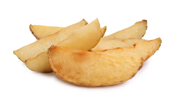 Leckere Gebackene Kartoffelkeile Auf Weißem Hintergrund — Stockfoto