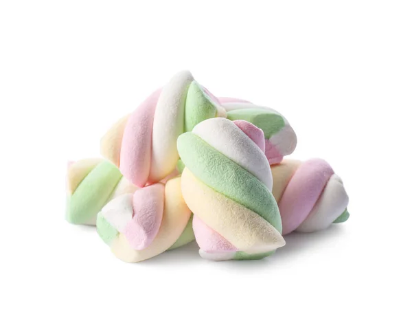 Pile Delicious Colorful Marshmallows White Background — Photo