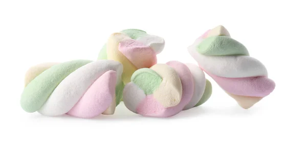 Pile Delicious Colorful Marshmallows White Background — стоковое фото