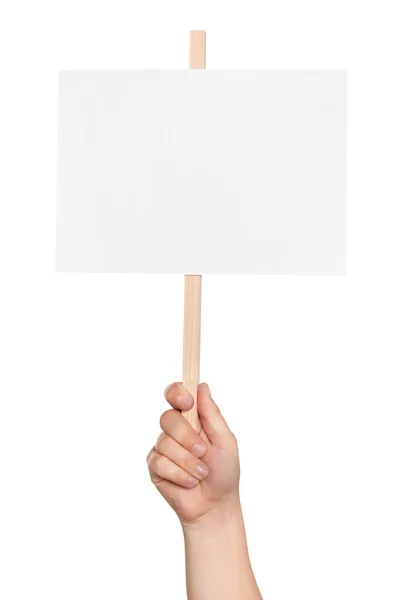 Man Holding Blank Protest Sign White Background Closeup — Fotografia de Stock