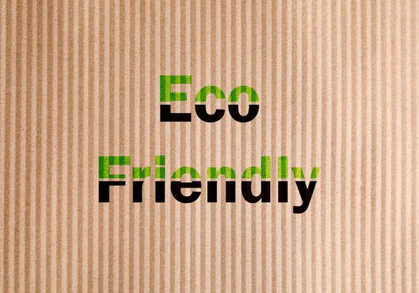 Phrase Eco Friendly Written Cardboard Top View — Zdjęcie stockowe