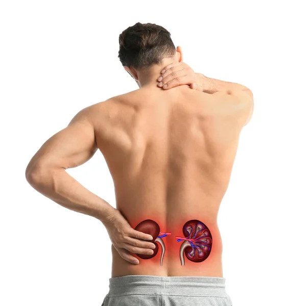 Man Suffering Kidney Pain White Background — Stok fotoğraf