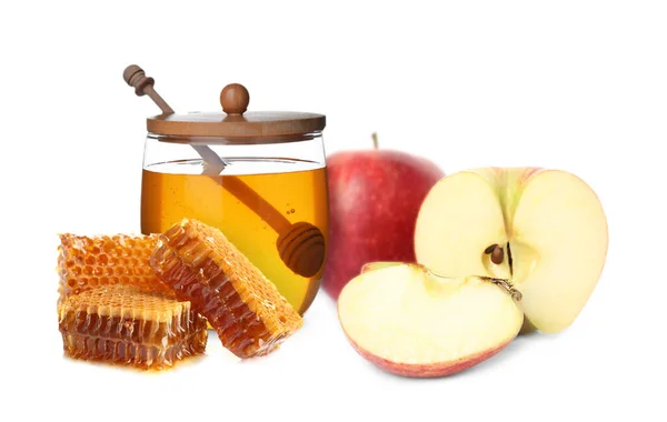 Natural Sweet Honey Tasty Fresh Apples White Background — Fotografia de Stock